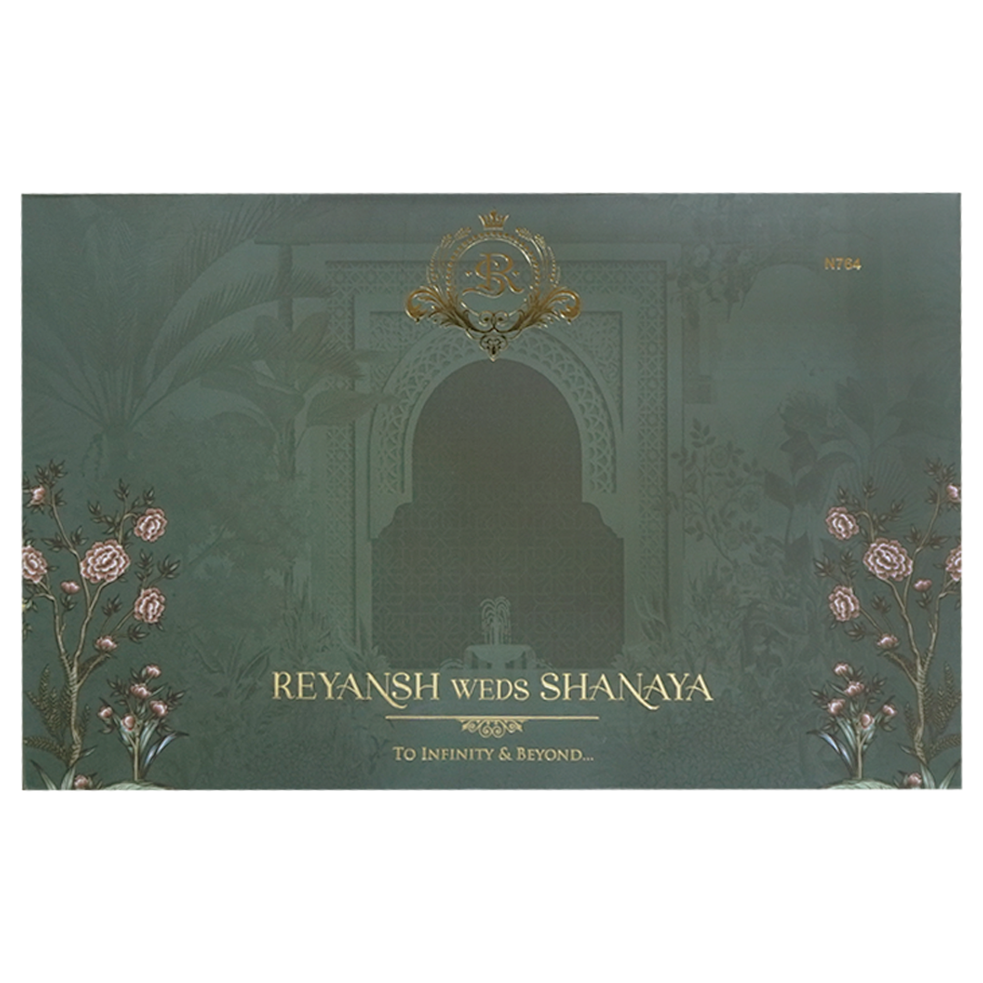 Dark Green Floral Arch Padded Couple Wedding Card - KVN07640