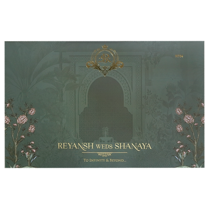 Dark Green Floral Arch Padded Couple Wedding Card - KVN07640