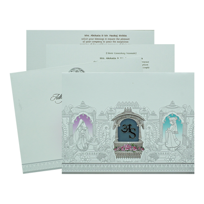 White Padded Floral Bride Groom Wedding Card-KRC31060
