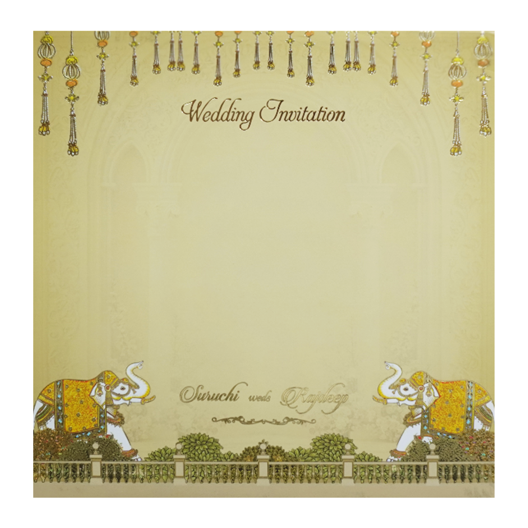 Yellow Cream Embossed Laser Cut Padded Wedding Card-KMMEX8180
