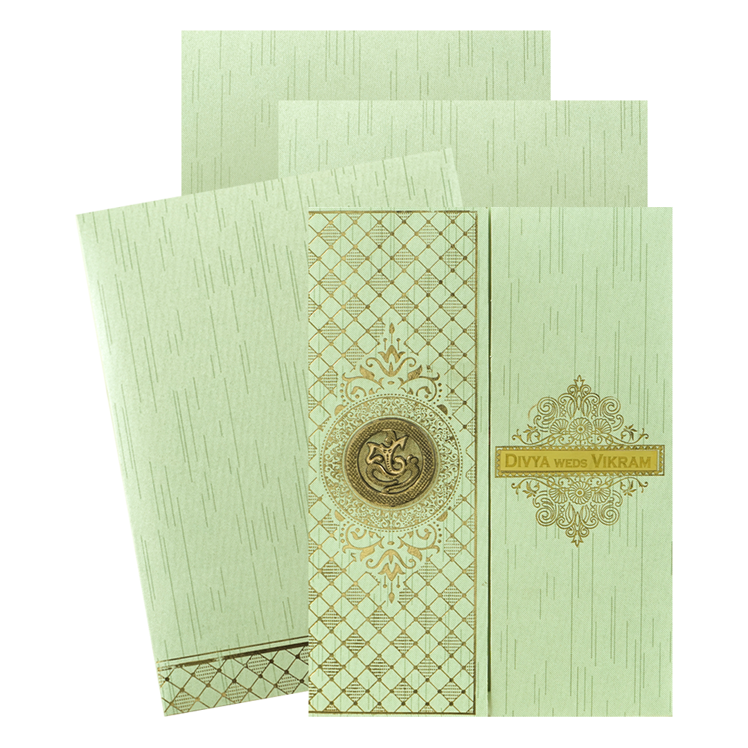 Green Ganesha Gatefold Wedding Card-KNKR040GN
