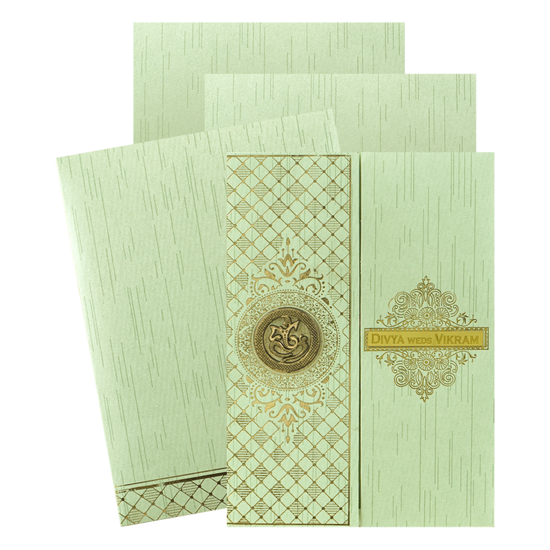 Green Door Style Floral Wedding Card-KNKR040GN