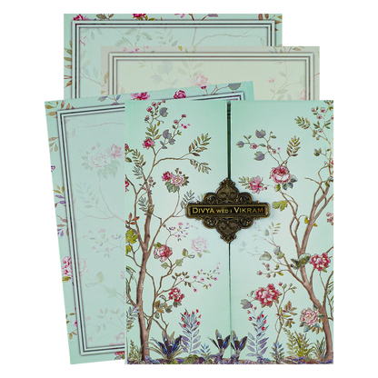 Blue Padded Floral Wedding Card-KNMO9316