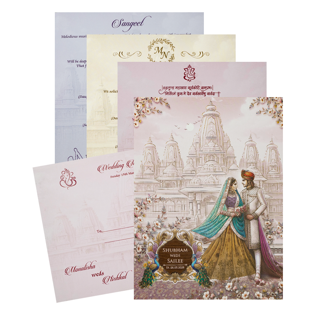 Lavender Temple Couple Padded Wedding Card-KSH72500