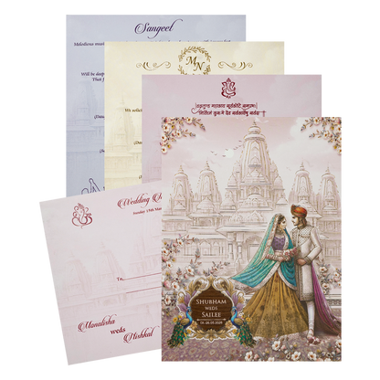 Lavender Temple Couple Padded Wedding Card-KSH72500
