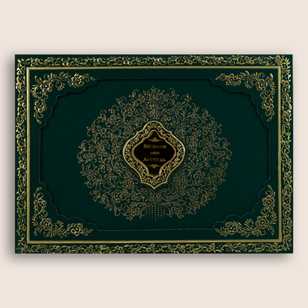Green Floral Laser Cut Padded Wedding Invitation - KRB10480