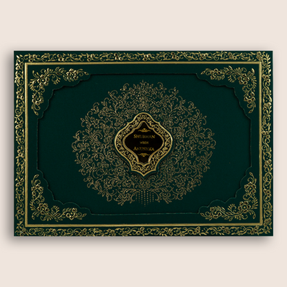 Green Floral Laser Cut Padded Wedding Invitation - KRB10480