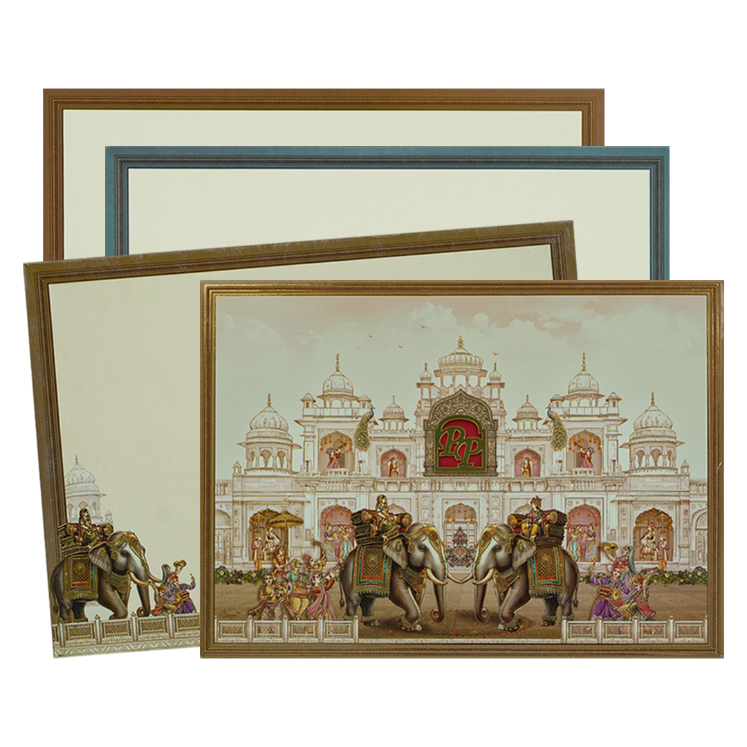 Brown Palace Elephant Padded Premium Wedding Card - KAK01770
