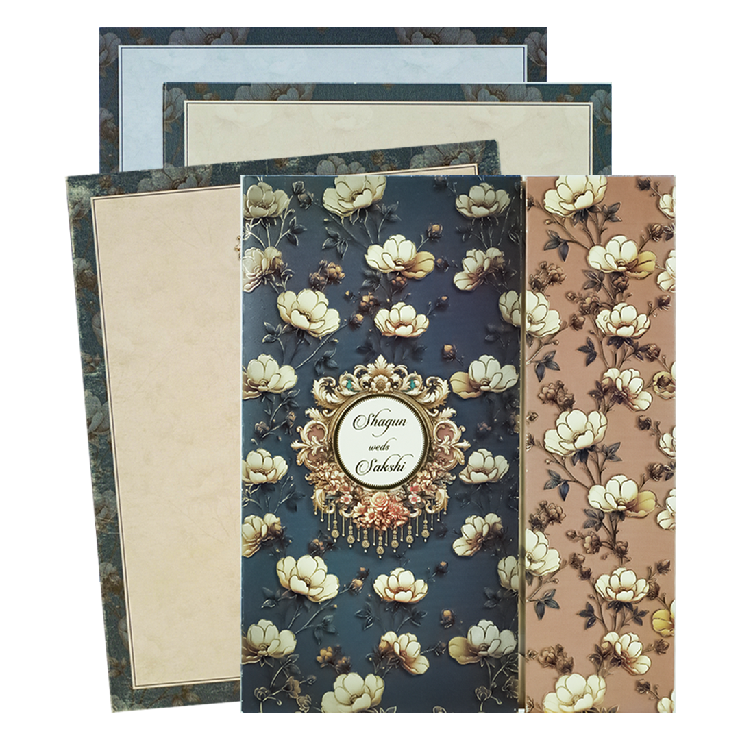 Blue Padded Floral Wedding Card-KAK01430