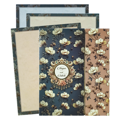 Blue Padded Floral Wedding Card-KAK01430