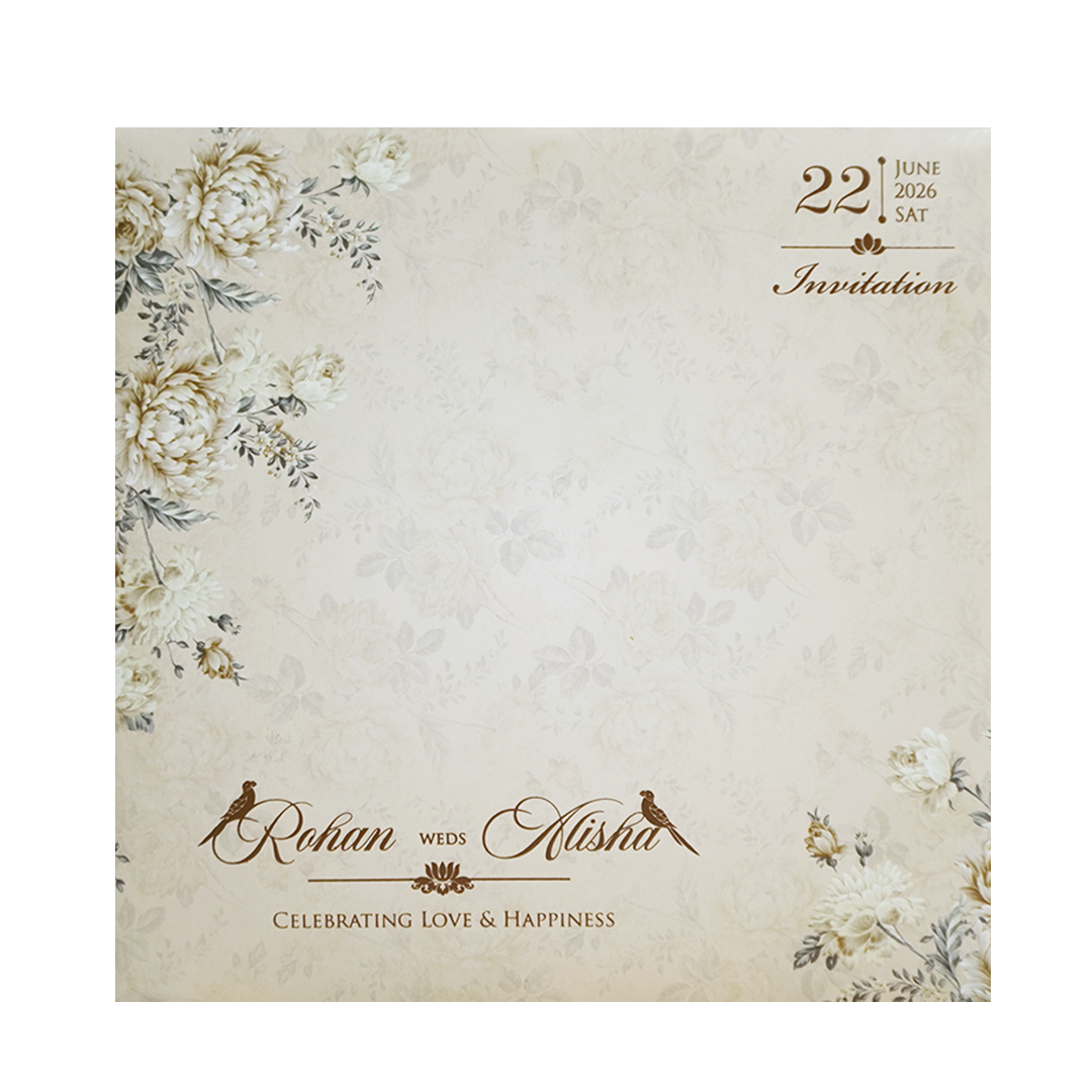 Ivory Cream Laser Cut Embossed Wedding Card-KFR13190