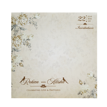 Ivory Cream Laser Cut Embossed Wedding Card-KFR13190