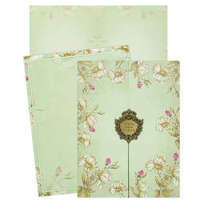Green Floral Door Style Wedding Card - KNKC4097