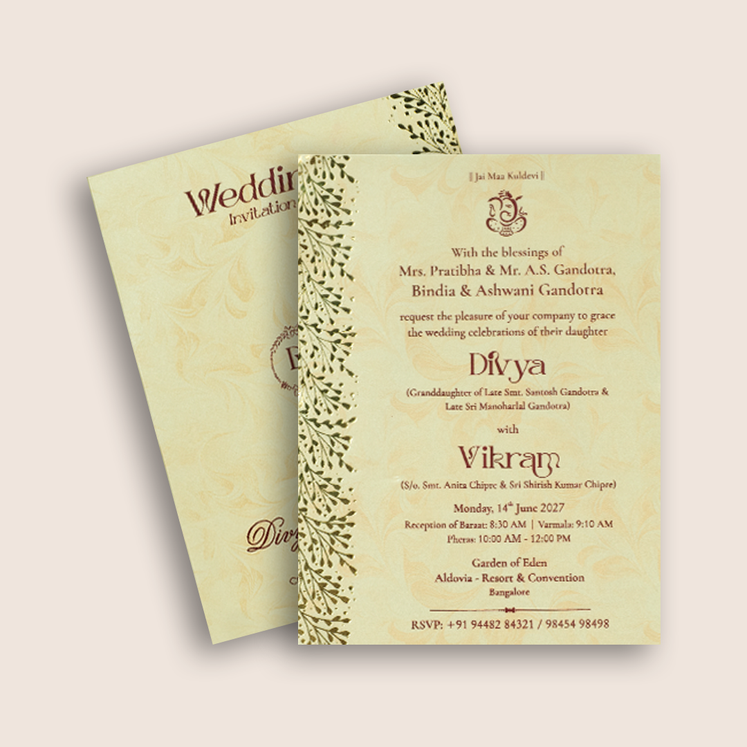 Cream Floral Single Sheet Marriage Invitation - KNPD1749