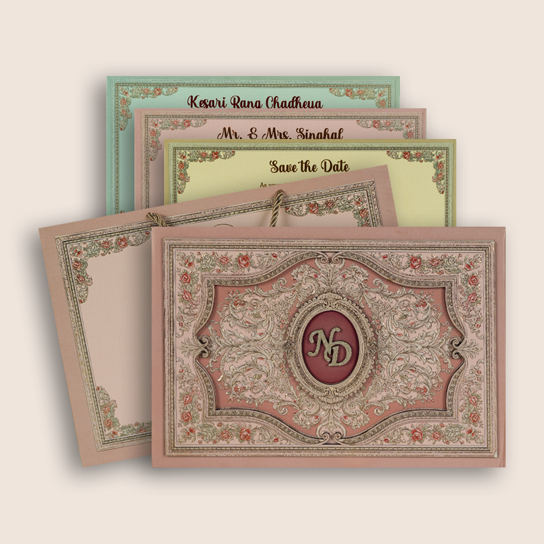 Pastel Pink Floral Monogram Luxury Invitation Box - KSI32860