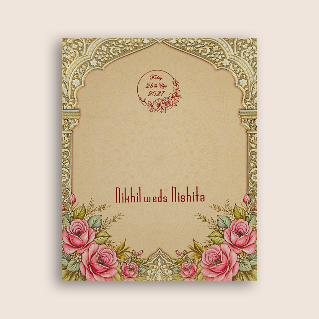 Beige Floral Arch Door Style Wedding Card - KPR07220