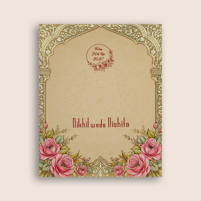 Beige Floral Arch Door Style Wedding Card - KPR07220