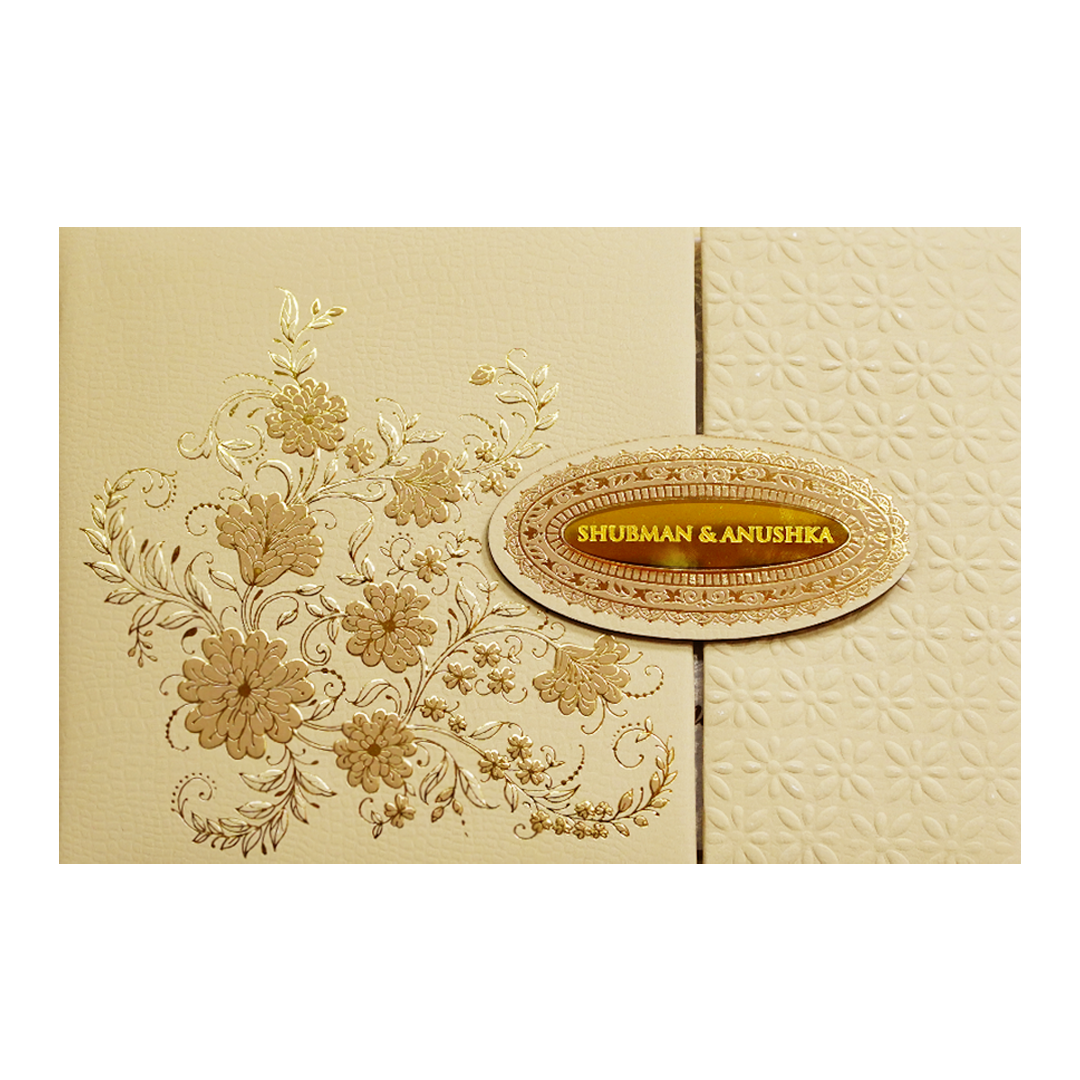 Royal Padded Embossed Gold Wedding Invitation Card-KRB09661