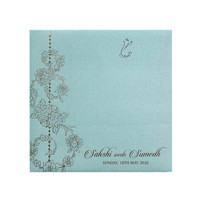 Sky Blue Floral Laser Cut Wedding Card-KPR06160