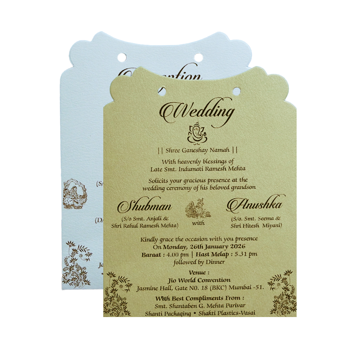Ivory Laser Cut Gold Foil Wedding Invitation Card with Custom Name-KRB09141