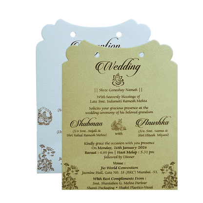 Ivory Laser Cut Gold Foil Wedding Invitation Card with Custom Name-KRB09141