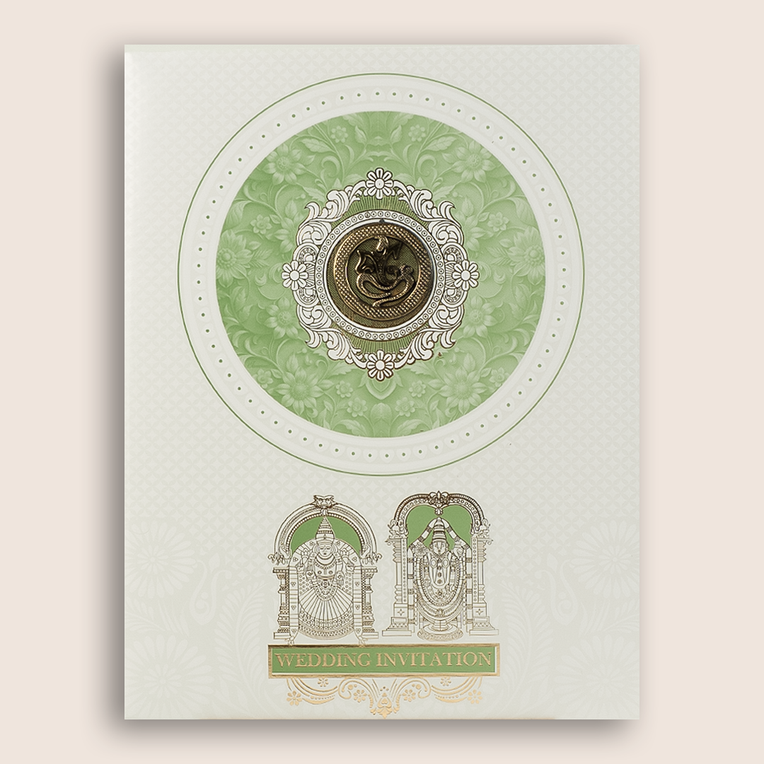White Ganesha Balaji Padmavathi Wedding Card-KNJS2085G