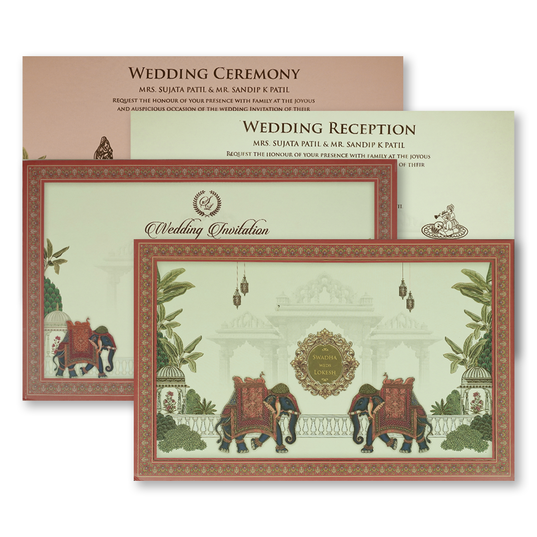 Cream Palace Elephant Padded Wedding Card-KRE27830
