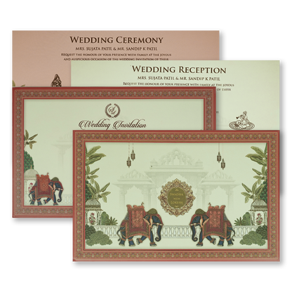 Cream Palace Elephant Padded Wedding Card-KRE27830