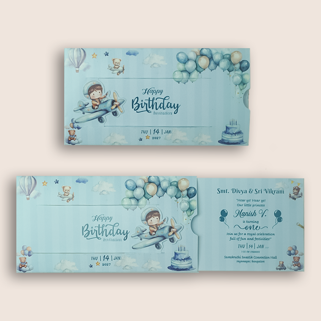 Blue Boy Aeroplane Birthday Card-KNKRL114