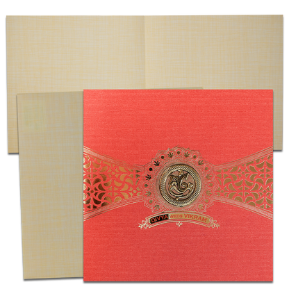 Orange Gold Ganesha Wedding Card-KNBP902L