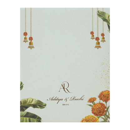 White Marigold Floral Padded Wedding Card - KBM05100