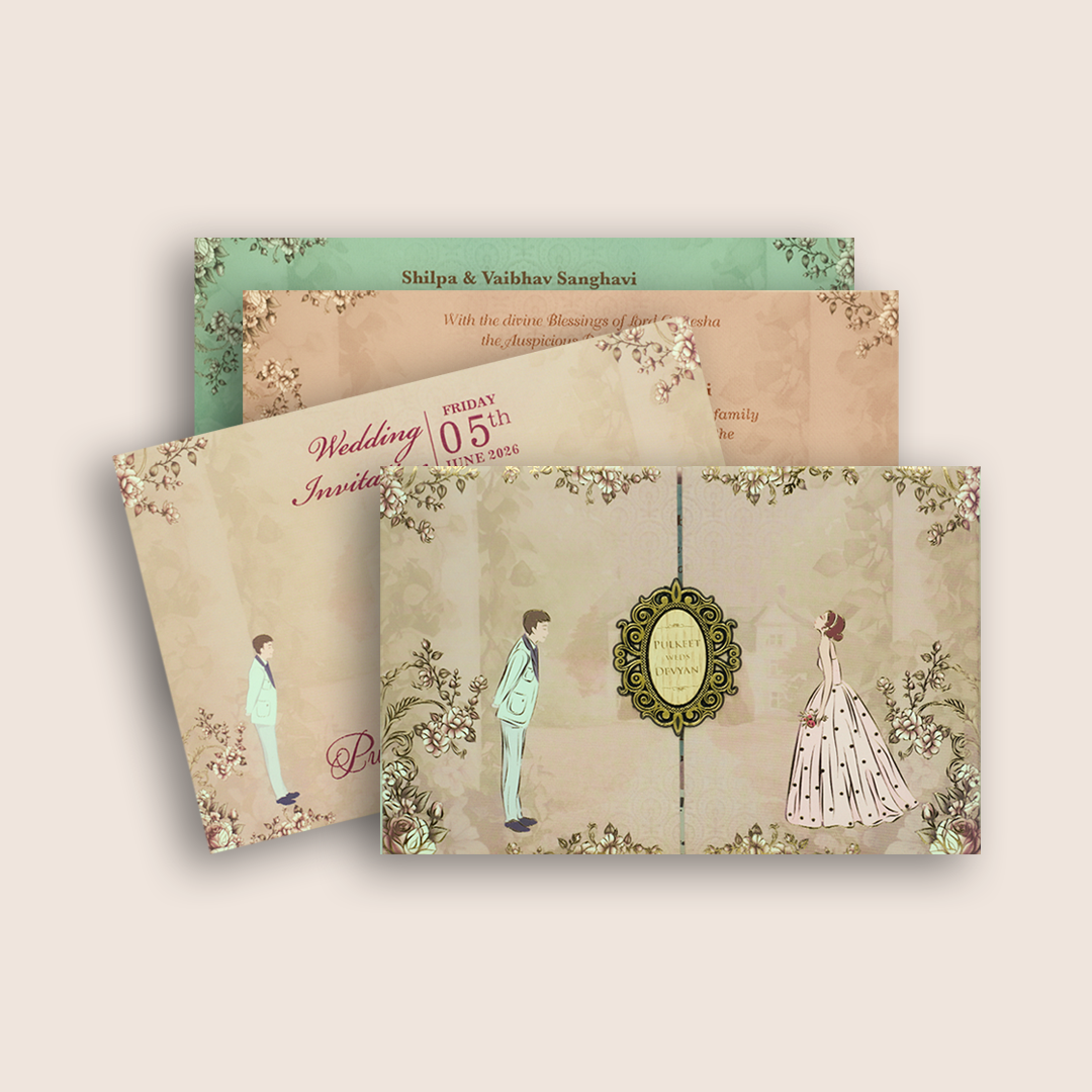 Warm Pink Bride Groom Door Style Padded Marriage Card - KJTS1837