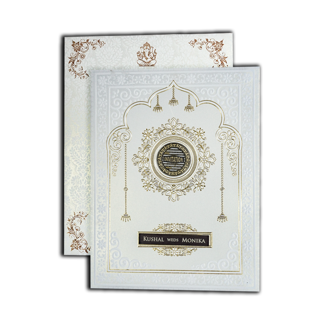 White Floral Elegant Padded Wedding Card-KSH73610