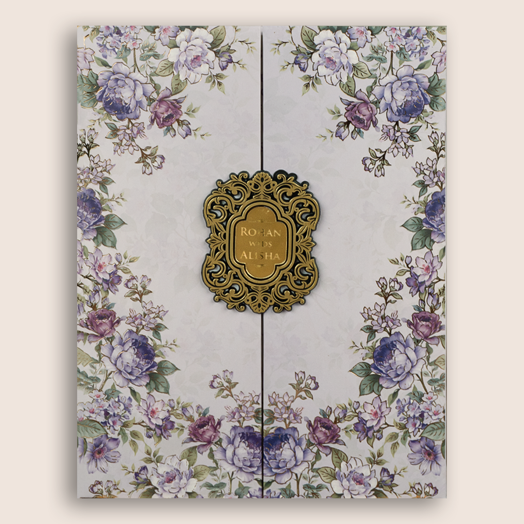 Lavender Floral Door Style Padded Wedding Invitation - KFR17320