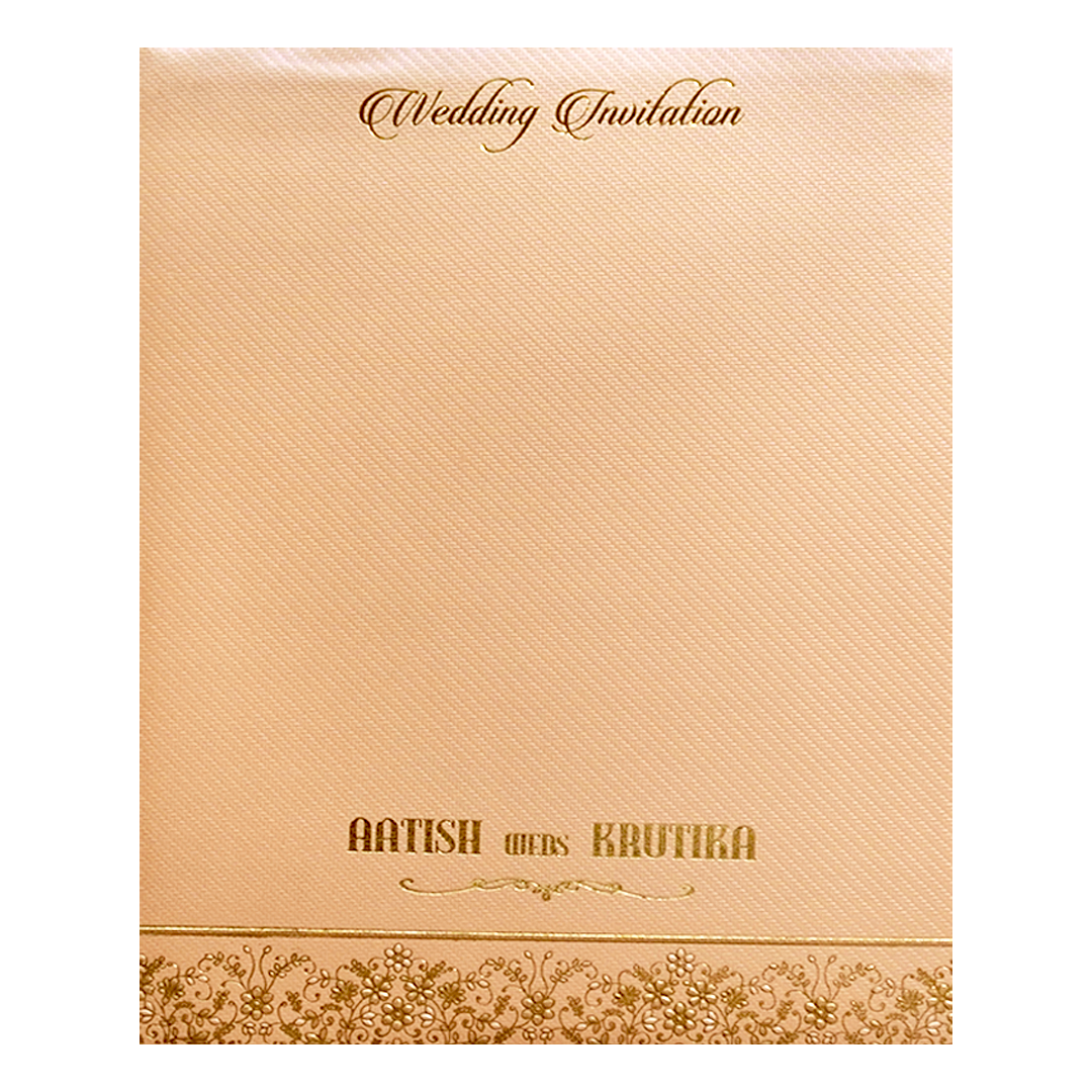 Orange Gold Embossed Floral Padded Wedding Card-KMMWD1136