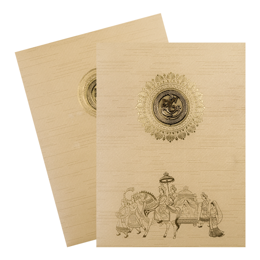 Gold Foil Baraat Ganesha Wedding Card-KNK7055C