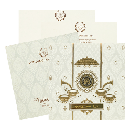 White Musical Ganesha Padded Wedding Card-KRE28270