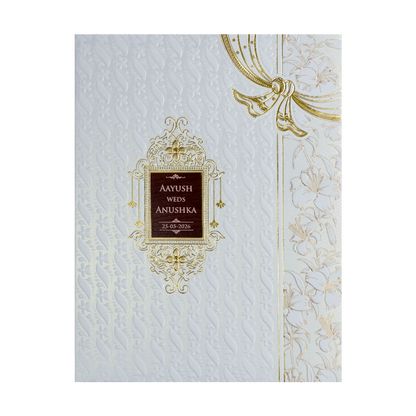 White Embossed Floral Padded Wedding Card-KSH73570