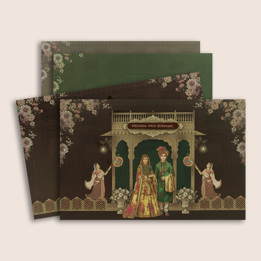 Brown Royal Bride Groom Wedding Invitation Card - KJTS1826