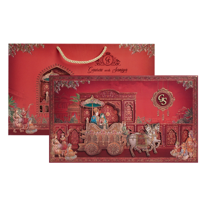 Red Procession Carriage Wedding Invitation Box -KSI64280