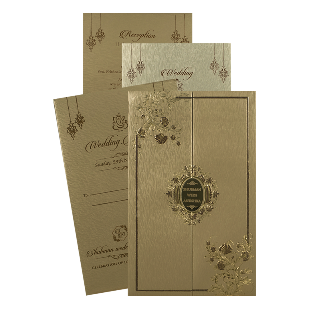 Luxury Golden Floral Padded Wedding Card-KRB09341