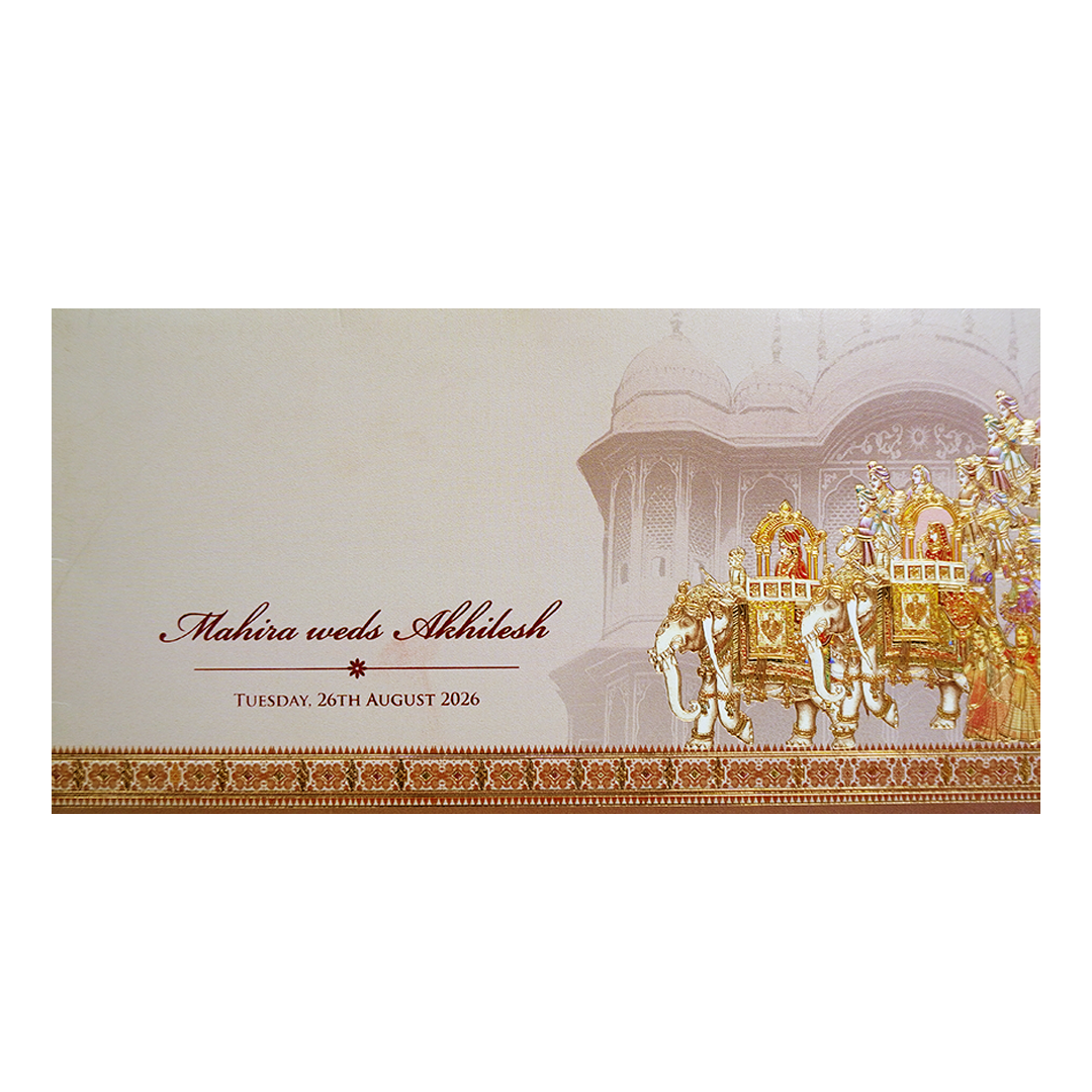 Beige Royal Baarat Boxed Wedding Card-KPR06530