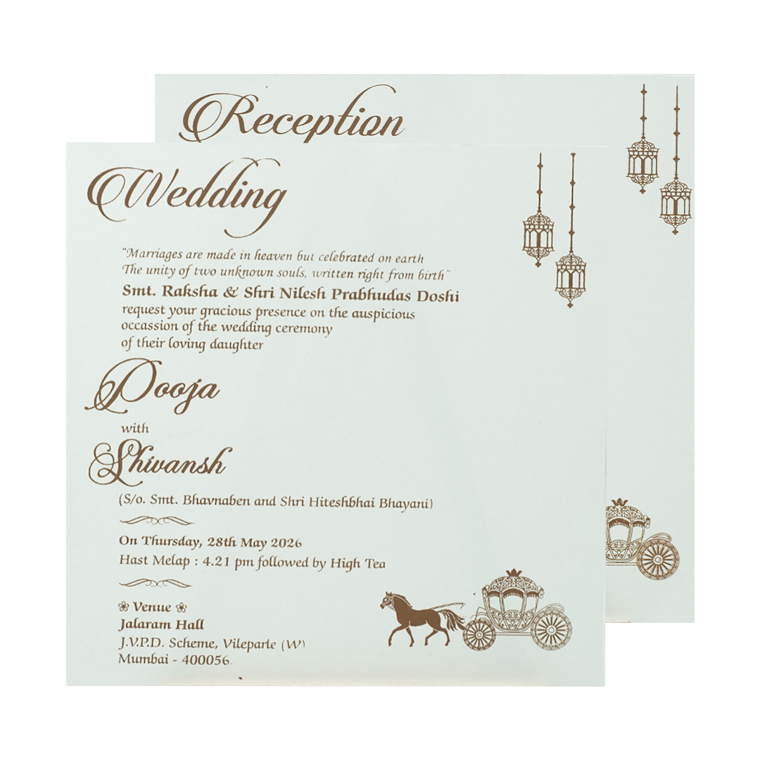 White Floral Gold Band Wedding Card-KRE27010