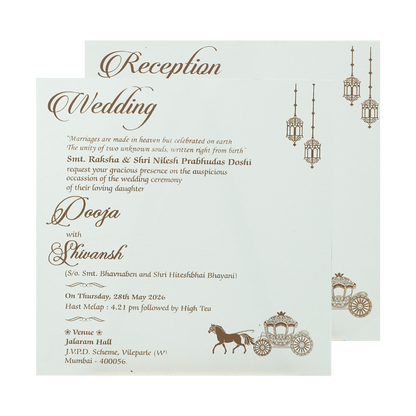 White Floral Gold Band Wedding Card-KRE27010