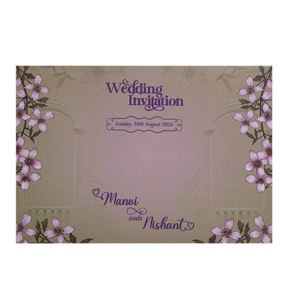 Brown Padded Embossed Floral Wedding Card - KVN07350