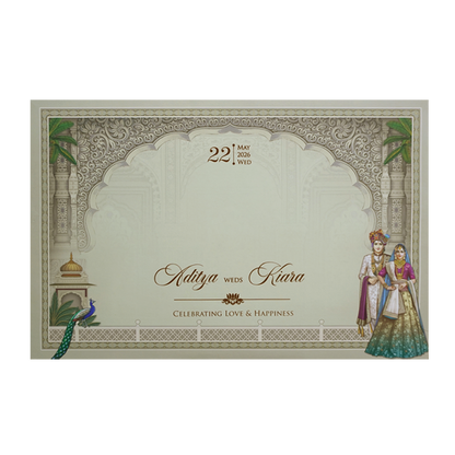 Royal Grey Palace Theme Wedding Card - KFR16310