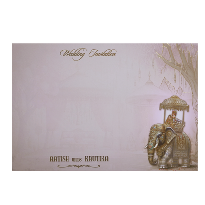 Pastel Lavender Modern Couple Peacock Laser Cut Padded Wedding Card -KMMEX8190