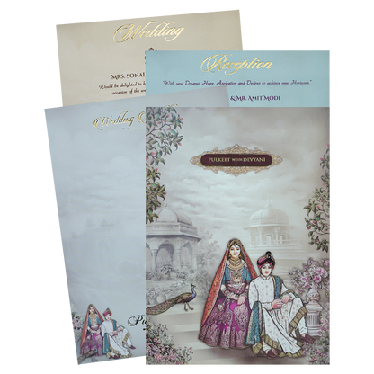 Check out Cream Maharaja Couple Padded Wedding Card at best price.✅WhatsApp Support ✅Express Delivery.|King of cards.