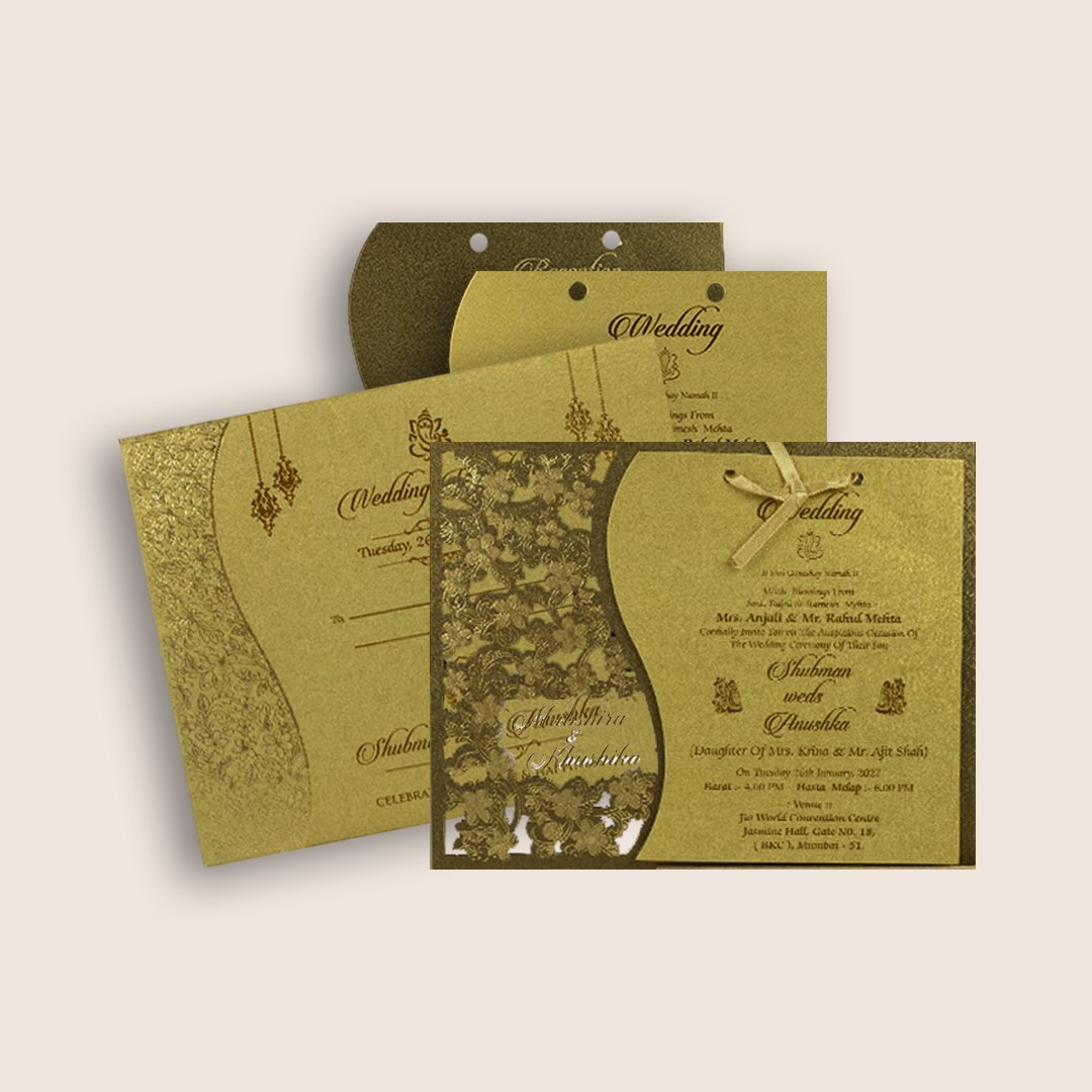Gold Laser Cut Floral Wedding Invitation - KRB08080