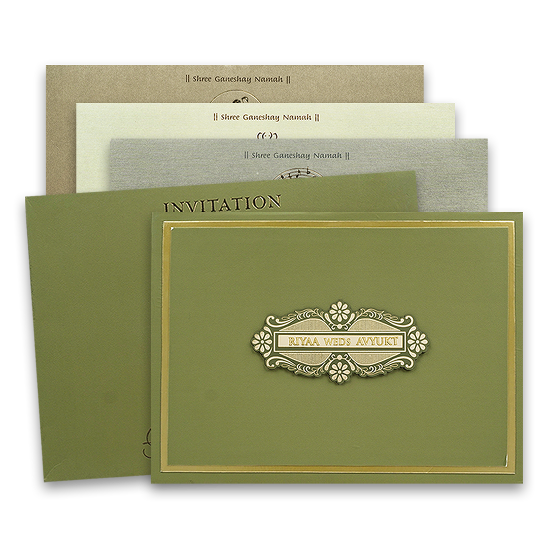 Green Padded Floral Premium Wedding Card - KRC31460